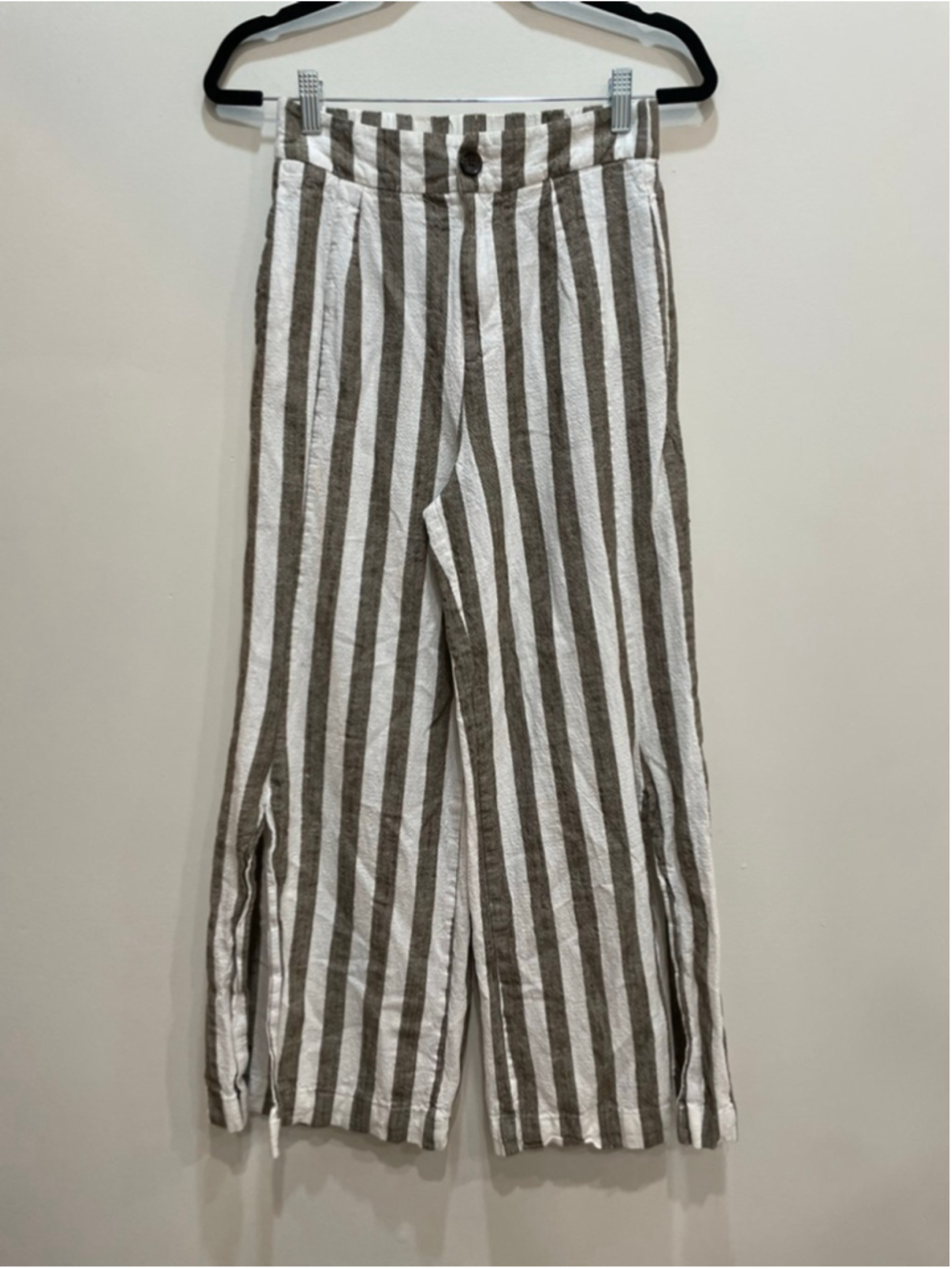 Linen Lux Linen Blend Stripe Wide Leg Pants S Slit Coastal Resort Summer